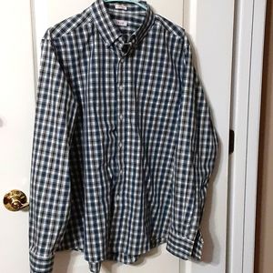 IZOD wrinkle free blue plaid button down long sleeve shirt size 17.5 34/35 EUC…